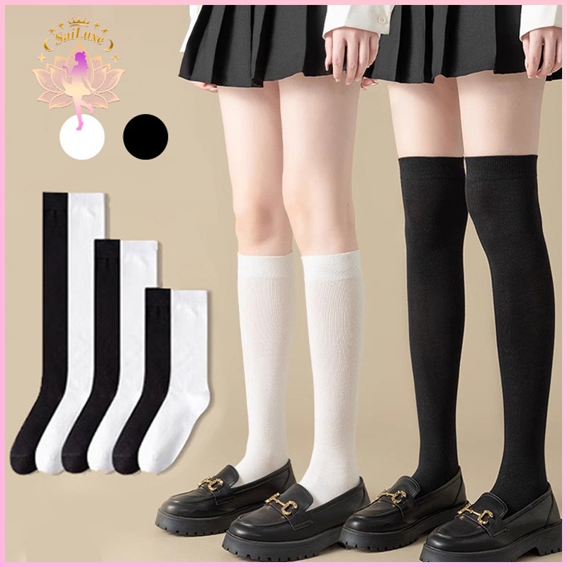 ส่งจากประเทศไทย💫ถุงเท้านักเรียน ถุงเท้ายาวถึงเข่า 3 ความยาว สไตล์โลลิต้า ยืดหยุ่นสูง สีทึบ เหมาะสำหรับสวมใส่ทุกวัน