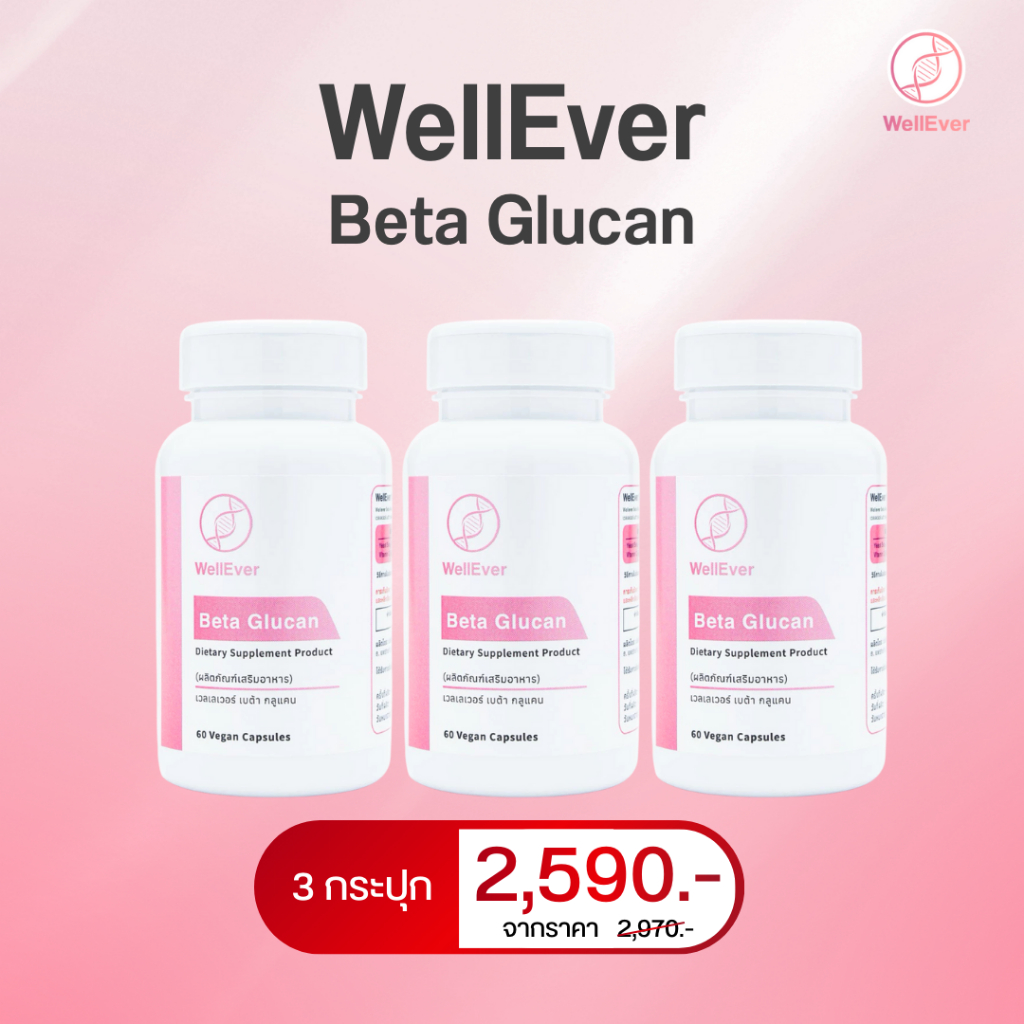 WellEver Beta Glucan 1,3/1,6 250 mg. 3 กระปุก เวลเลเวอร์ เบต้ากลูแคน 250mg.