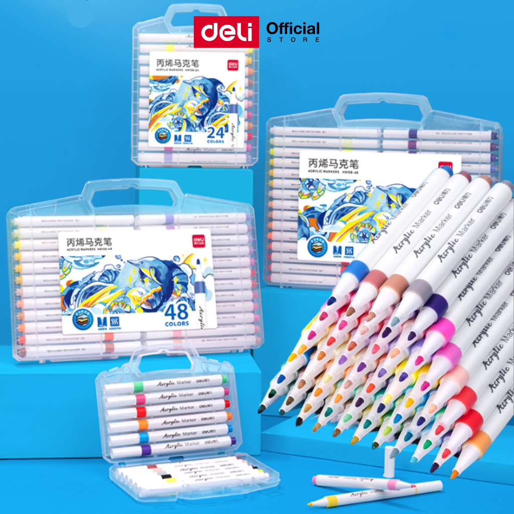 ปากกาอะคริลิค 12/24/36/48/60สี Deli ปากกามาร์กเกอร์อะคริลิค กันน้ำ เขียนได้ทุกพื้นผิว อุปกรณ์ศิลปะ