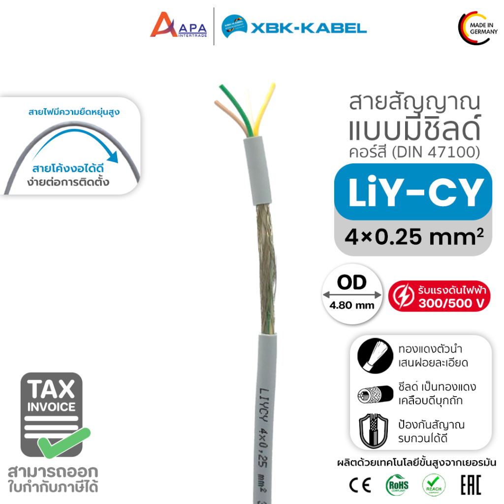 LiYCY 4x0.25 sq.mm XBK Kabel สายสัญญาณแบบมีชิลด์ (50 เมตร และ 100 เมตร)