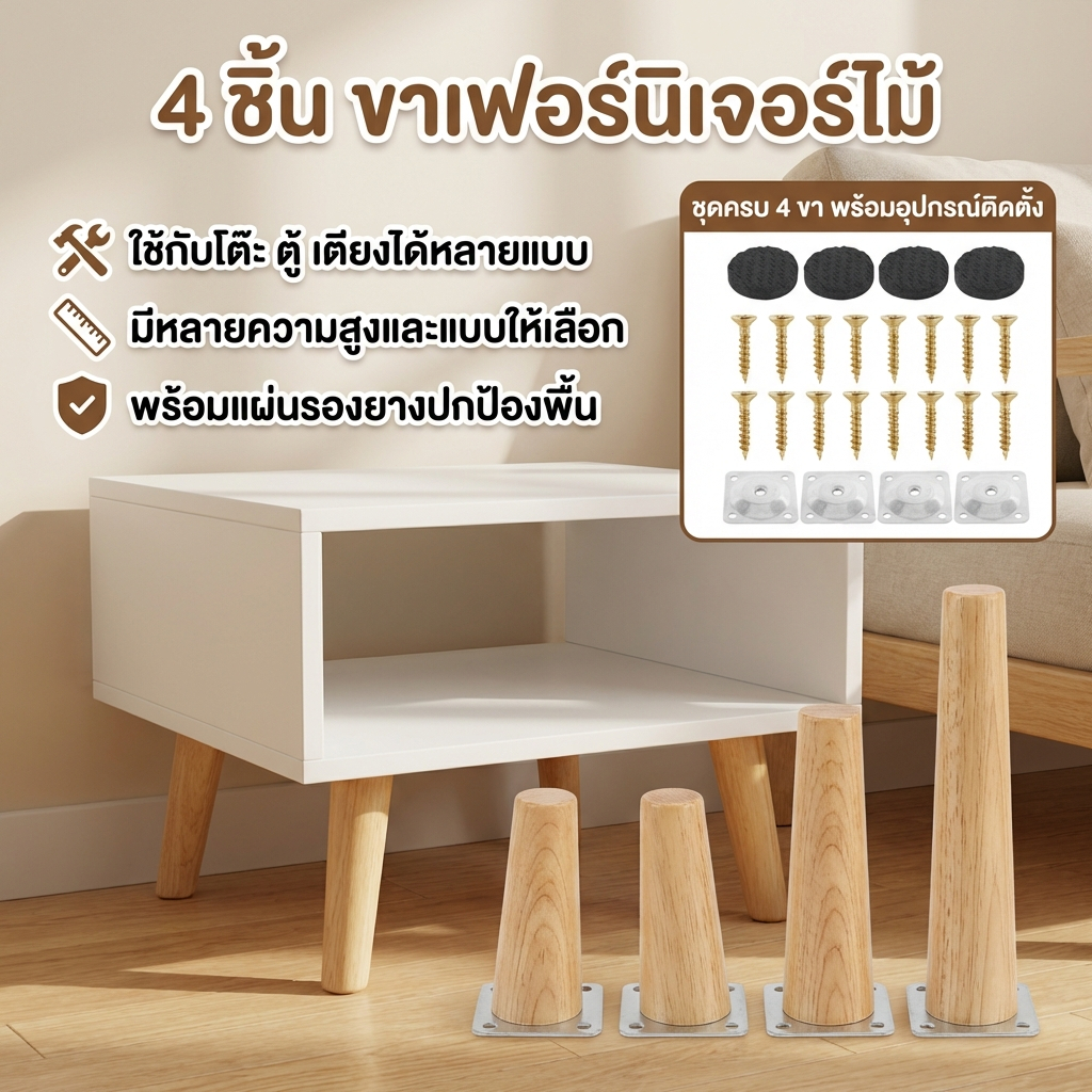 4 ชิ้น ขาโซฟาไม้ ขาเฟอร์นิเจอร์ไม้ แบบเอียง สกรู 12 ชิ้น ขาเฟอร์นิเจอร์ โซฟา โต๊ะ เก้าอี้ 8-25 ซม