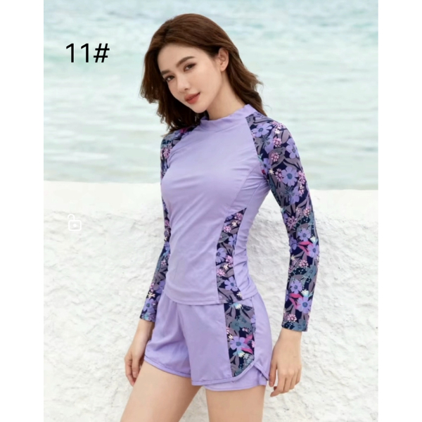 รุ่น 31019 ชุดว่ายน้ำผู้หญิง เซต2ชิ้น แต่งลายสวยๆ เสื้อแขนยาว กางเกงขาสั้น