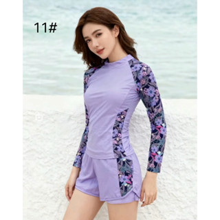 รุ่น 31019 ชุดว่ายน้ำผู้หญิง เซต2ชิ้น แต่งลายสวยๆ เสื้อแขนยา…