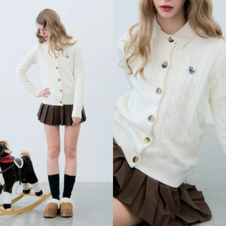 Bemingtop1100(S-M)-BMG Gentle Knit Cardigan - คาดิแกนไหมพรมลายเปียใหญ่ ดีไซน์กระดุมหน้า