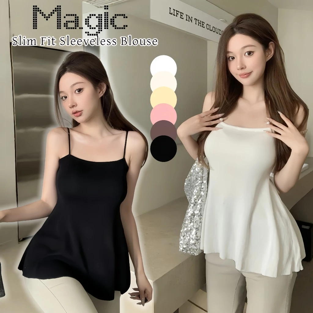 【Magic】พร้อมส่ง | เสื้อกล้าม เสื้อแขนกุด เสื้อกล้ามแขนกุดสายเดี่ยว สไตล์ไทยเซ็กซี่ เนื้อผ้ารัดรูปเอวสวย สีดำ 7686
