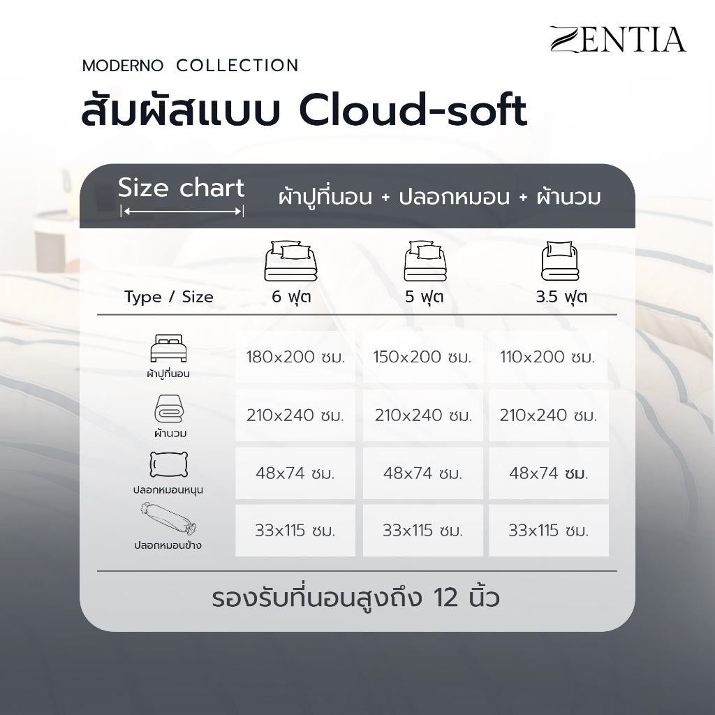 ZENTIA ชุดผ้าปู + ผ้านวม รุ่น LINEA Cotton Microtex Soft-Touch นุ่มลื่น เบาสบาย ดีไซน์เรียบหรู หลับสบายทุกคืน [ZR] - รูปที่ 6