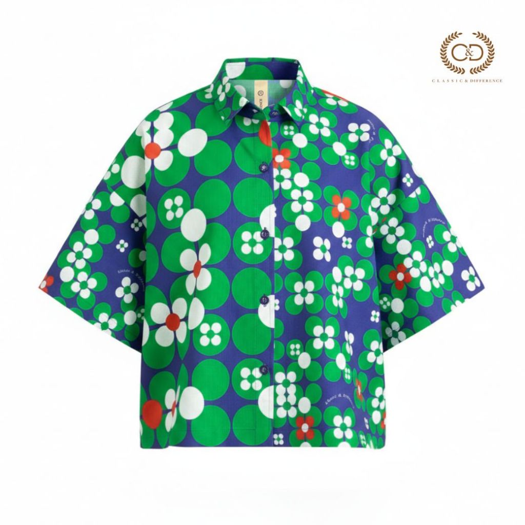 C&D blouse Dot flowers Green Short sleeve Green เสื้อผู้หญิง ดอท ฟลาวเวอร์ กรีน แขนสั้น สีเขียว CC6ZGR