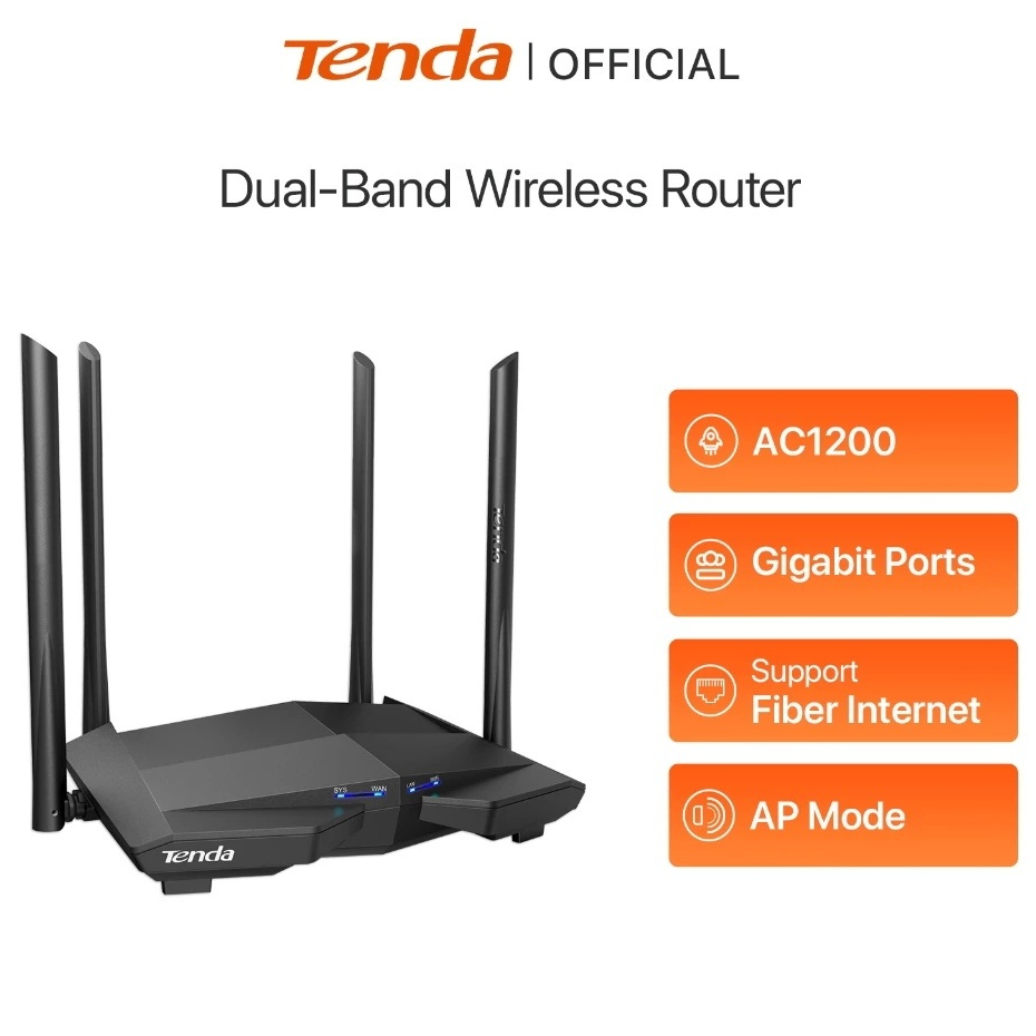 ROUTER (เร้าเตอร์) TENDA AC10 AC1200 Dual Band Gigabit WiFi Router