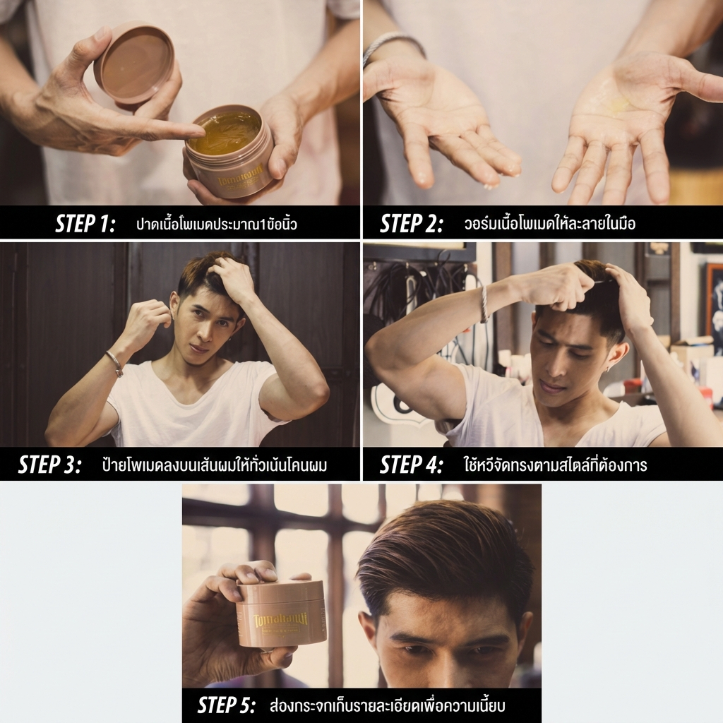TOMAHAWK HAIRSTYLING POMADE FIRM HOLD&SHINE(แฮร์สไตล์ลิ่งโพเมด สูตรเฟิร์มโฮลด์&ชายน์) ขนาด 100กรัม - รูปที่ 7