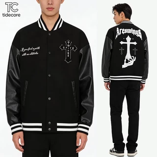 TideCore เสื้อแจ็คเก็ตเบสบอลชาย COD ทรงหลวม สไตล์สตรีทวินเทจ ผ้าคอตตอนนุ่ม พิมพ์ลายคมชัด (ไม่ใช่ลายปัก) ใส่ได้ทุกฤดู