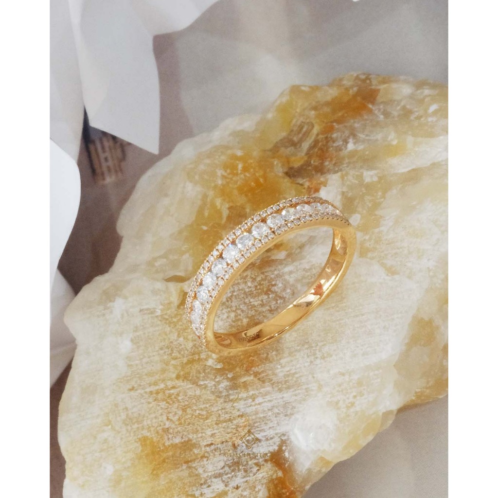 Gems Heritage : แหวนแถว เพชรแท้ธรรมชาติ เรือนพิ้งค์โกล์ด 18k พร้อมใบรับประกัน (rpg787)