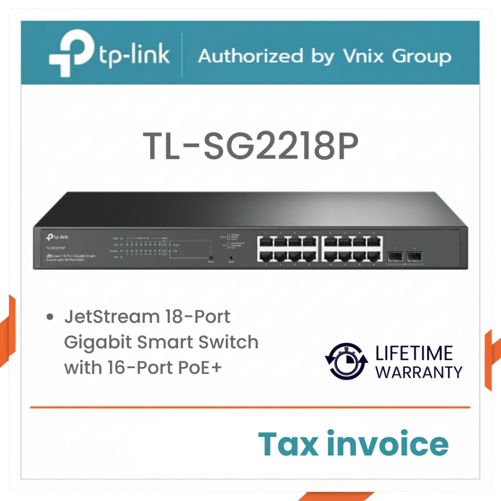 TL-SG2218P TP-Link JetStream 18-Port Gigabit Smart Switch with 16-Port PoE+ By Vnix Group