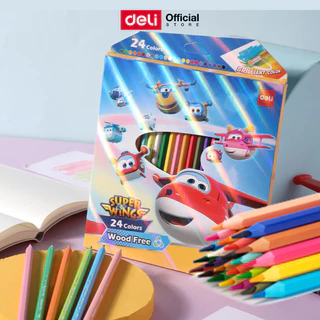 ดินสอสีไม้ Deli สีไม้ลบได้ สำหรับระบายสี วาดภาพ และเครื่องเขียน ลาย Super Wings (กล่อง 12-24 สี)
