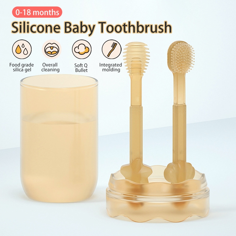 ชุด 2 ชิ้น แปรงลิ้น แปรงลิ้นเด็ก แปรงเหงือกเด็ก ซิลิโคน ทําความสะอาดลิ้น 0-18 เดือน