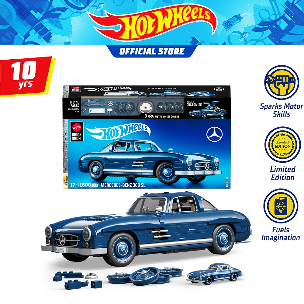 Mattel Brick Shop Hot Wheels Mercedes-Benz 300 SL ฟิกเกอร์ของเล่น ตัวต่อฮอตวีลส์ รถเมอร์เซเดส-เบนซ์ 300 เอสแอล HWW25 CH