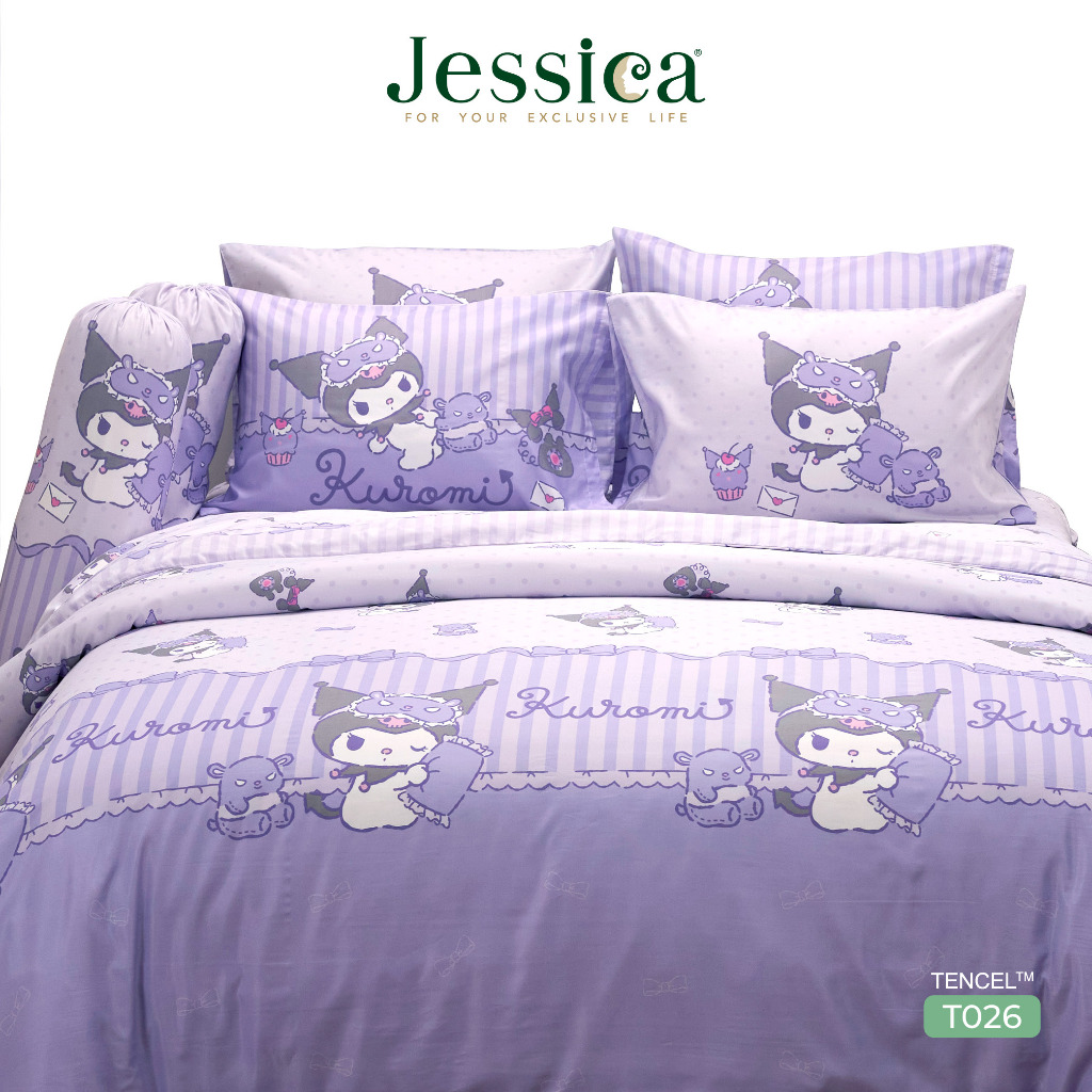 Jessica Tencel Kuromi T026 คุโรมิ  เจสสิก้า ลายลิขสิทธิ์แท้ Sanrio ชุดเครื่องนอน ผ้าปูที่นอน ผ้านวม ผ้าห่ม