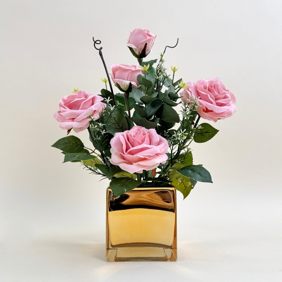 แจกันกุหลาบปลอม ดอกไม้ปลอมพร้อมแจกัน