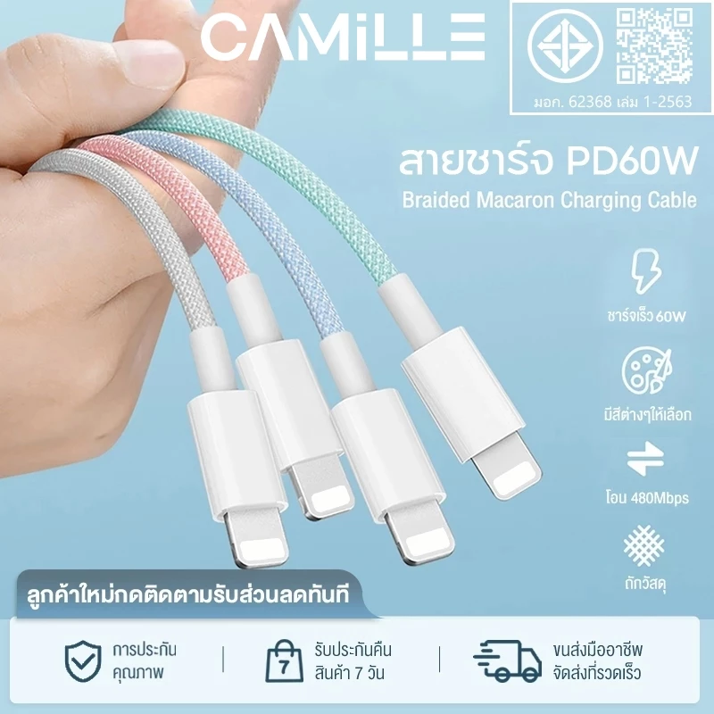 สายชาร์จ สีพาสเทล ชาร์จไวPD 35W สายยาว 1.5 เมตร USB C to IP(สำหรับ 5～14pro max)