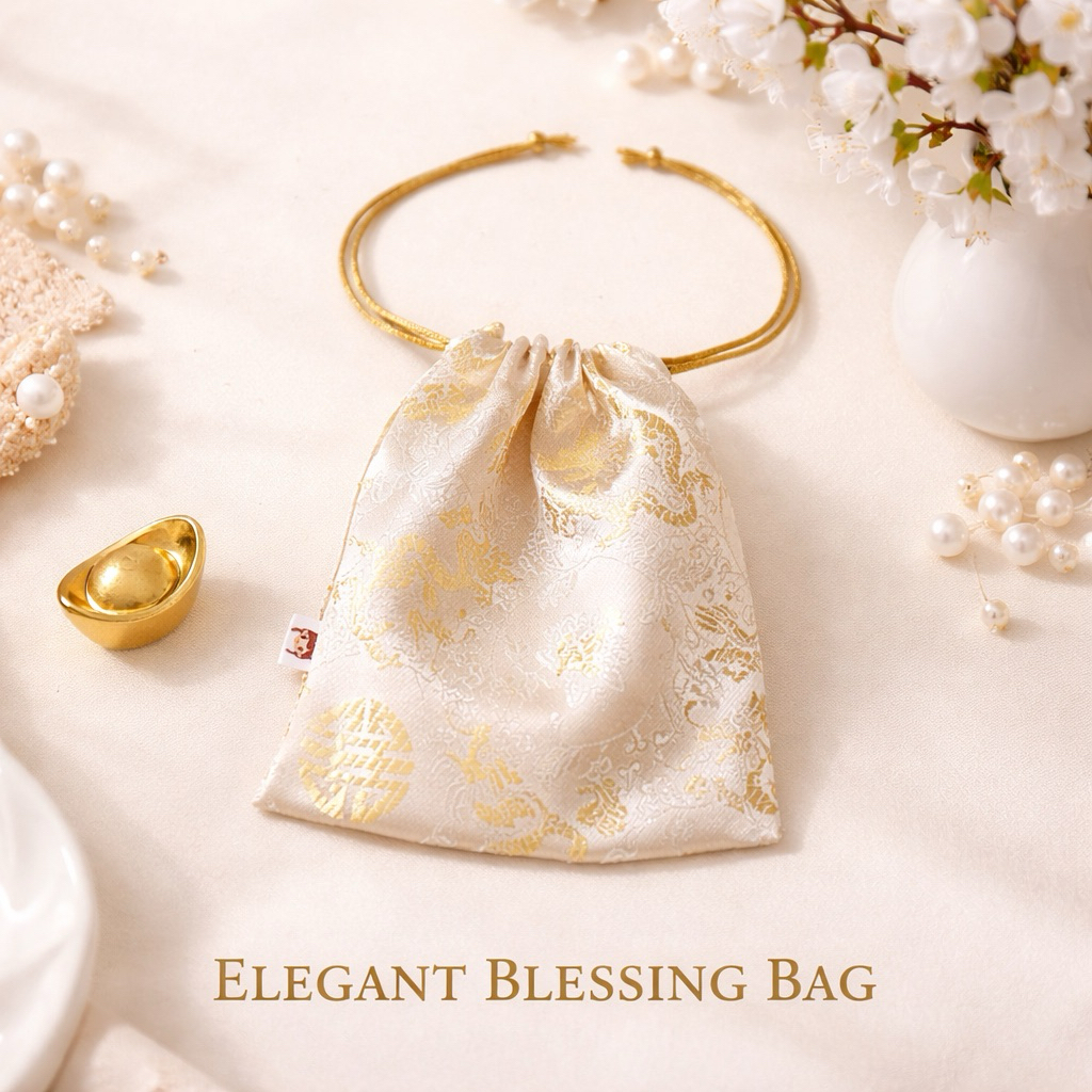 กระเป๋าหูรูดผ้าซาตินลายมงคล •BK-TIN HANDMADE•  ถุงผ้าใส่ของขวัญ ตรุษจีน Lucky Drawstring Bag - รูปที่ 5
