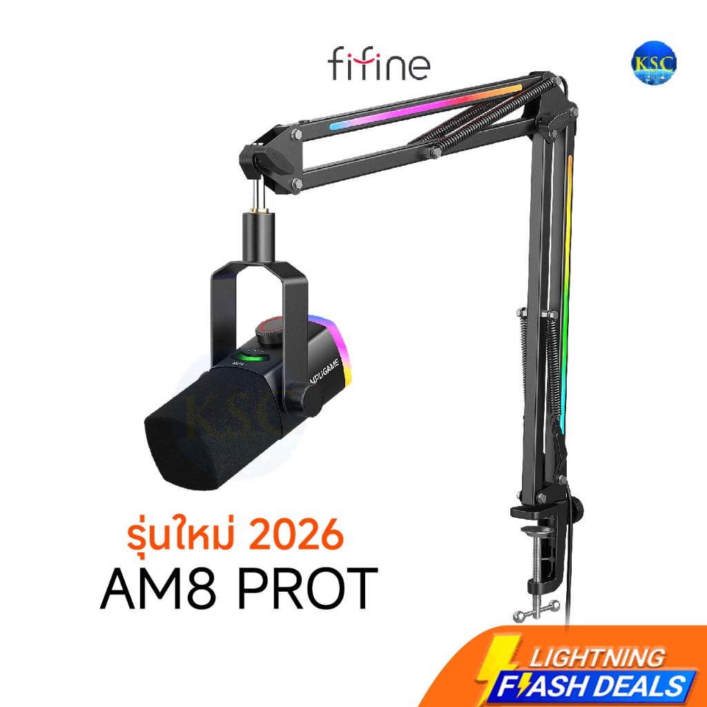 FIFINE AmpliGame AM8PROT USB/XLR Dynamic Microphone Kit with RGB Boom Arm Stand AM8 AM8T Series