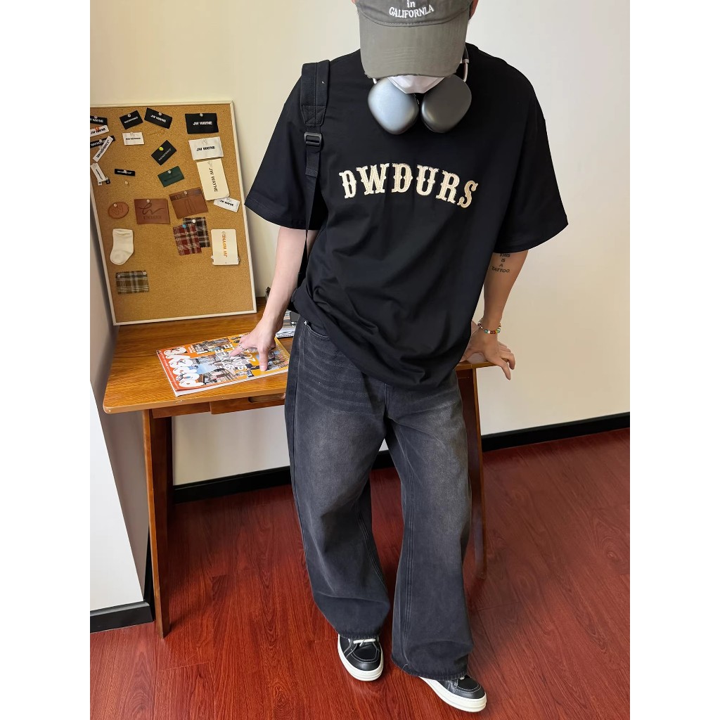 TOKI-กางเกงยีนส์ผู้ชาย ขายาว เอวยางยืด ทรงกระบอกใหญ่ ตรงขากว้าง เนื้อผ้ายีนส์ ใส่สบาย ทรงหลวม สียีนส์ฟอก baggy jeans - รูปที่ 5