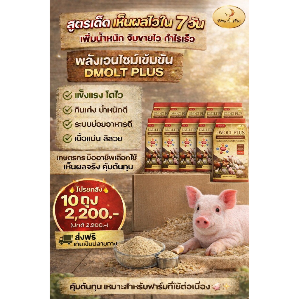 ดีมอลต์ พลัส เสริมการเจริญเติบโตสุกร 1 กก. 10ถุง (ยกลัง)