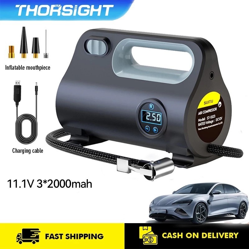 Thorsight สูบลมไร้สาย สูบลมรถยนต์ air pump ปั้มลมพกพา เติมลมไฟฟ้า ลูกบอลสำหรับจักรยานยนต์รถยนต์ จอแสดงผลแบบดิจิตอล 12V