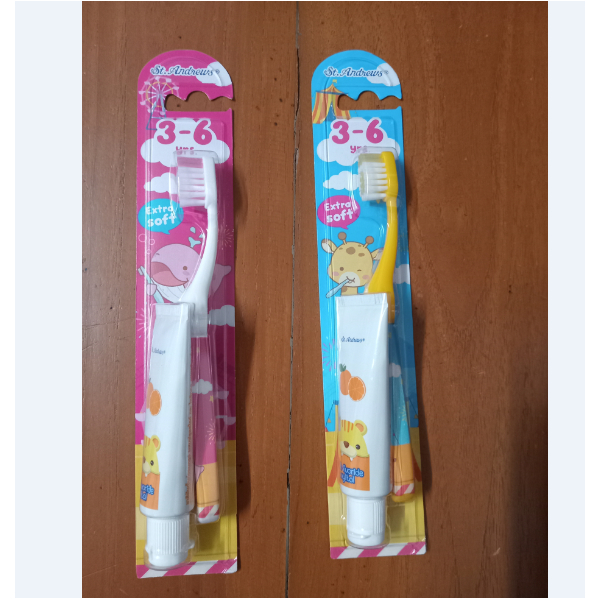 (1 pc.) แปรงสีฟัน+ยาสีฟัน เด็ก 3-6ปี ST.ANDREWS TOOTHBRUSH&toothpaste 3-6YEARs(Assorted color)