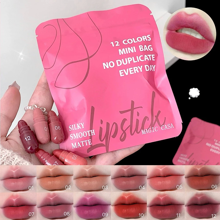 YOTAI (12 สี/แพ็ค) ลิปสติก ลิปสติกเนื้อแม เคลือบริมฝีปาก สีชัด ไม่ซีดจาง ไม่ติดถ้วย กันน้ำ กันเหงื่อ ติดทนยาวนาน