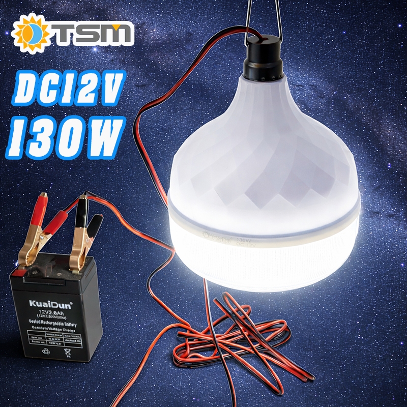 TSM-หลอดไฟคีบแบต DC 12V LED130W แสงขาว สายยาว3เมตร หลอดไฟพกพา ไฟคีบแบต ไฟพกพา  รุ่นTSM-DC130
