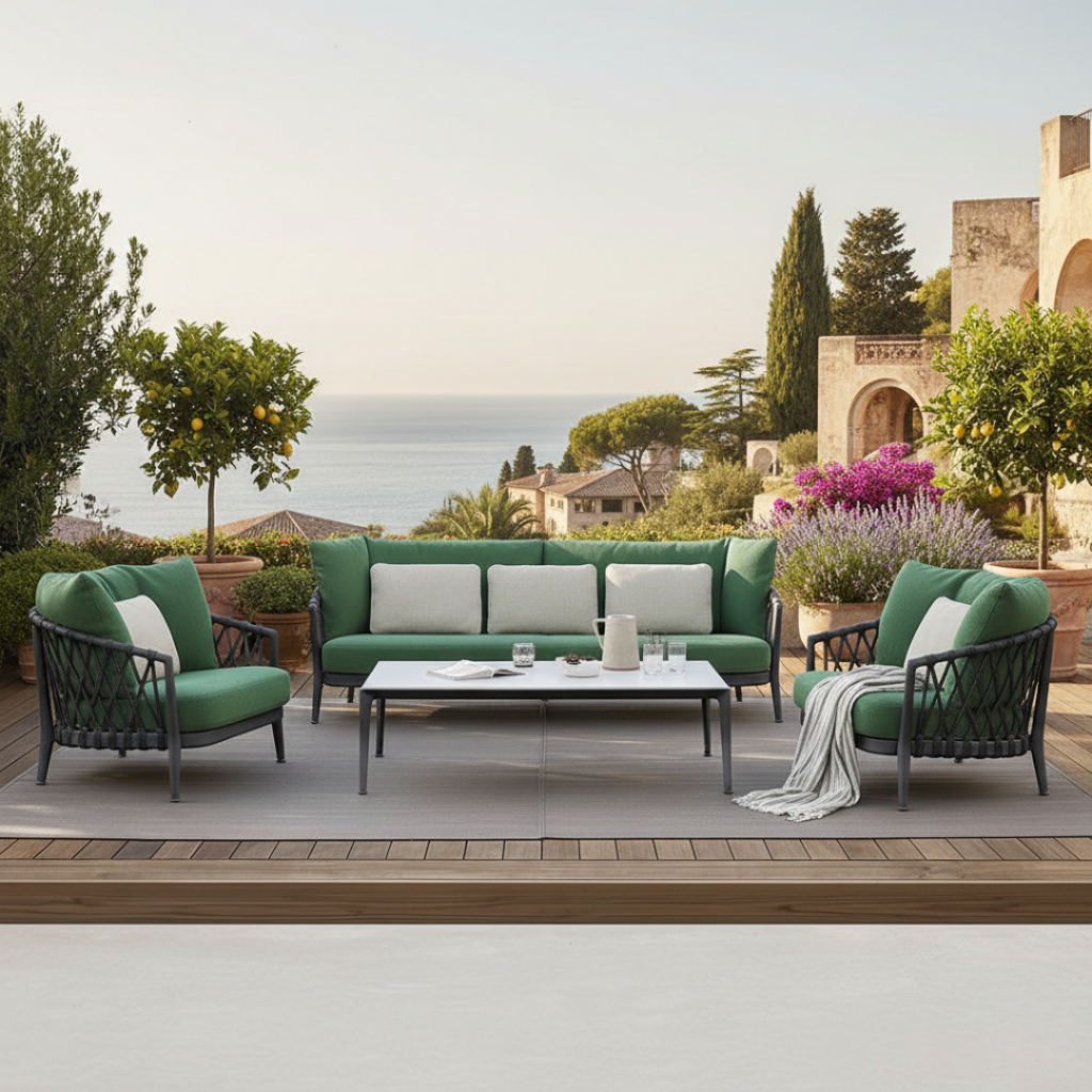 BUNISE Gardenia Nordic Style Outdoor Rattan Sofa Set for Garden, Balcony, Patio, Villa