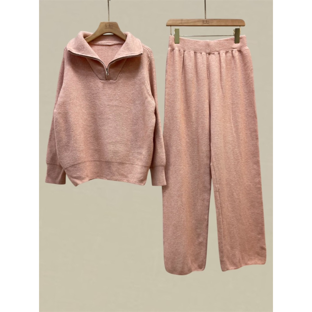 Knit Zip Collar Long Sleeve Top&Long Pant Set ราคา ถูกที่สุด ดีลบีเคเค แกลเลอรีภาพที่ 3