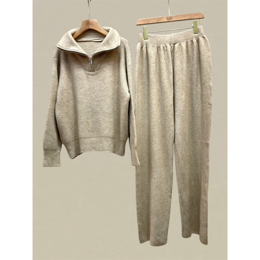 Knit Zip Collar Long Sleeve Top&Long Pant Set ราคา ถูกที่สุด ดีลบีเคเค แกลเลอรีภาพที่ 7