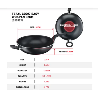 Tefal Cook Easy กระทะก้นลึก รุ่น B5038996 ขนาด 32 ซม. สีดำ