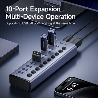 Seamwi USB 3.0 HUB 7/10/16 พอร์ต แบบพกพา พร้อมสวิตช์แยก 5Gbps การส่งผ่านความเร็วสูงรองรับ