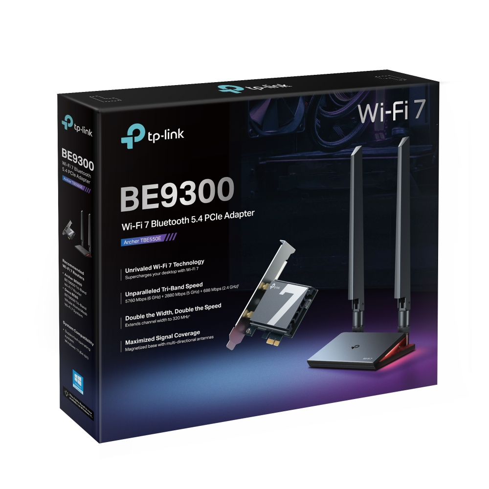 TP-LINK Archer TBE550E V.1 BE9300 Wi-Fi 7 Bluetooth 5.4 PCIe Adapter