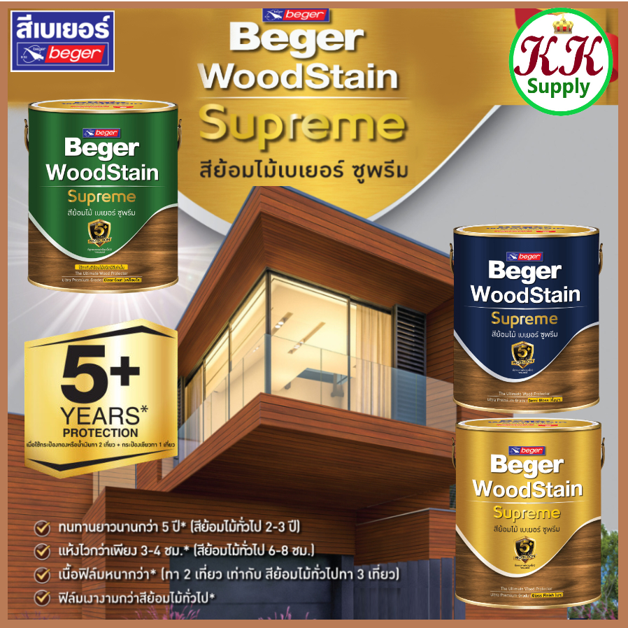 Beger เบเยอร์ วูดสเตน ซูพรีม สีย้อมไม้ อัลตร้าพรี่เมี่ยม ขนาด 3.785 ลิตร มีชนิด เงาและกึ่งเงา