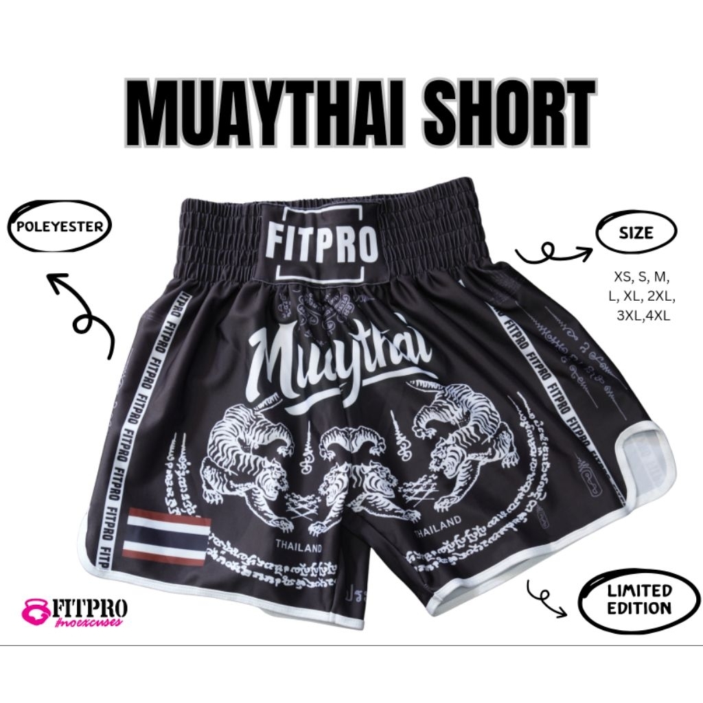 Fitpro MUAY THAI Short กางเกงมวยไทย ลายยันต์ ไทย ผ้าPoleyester เนื้อเย็นสบาย ใส่สบาย