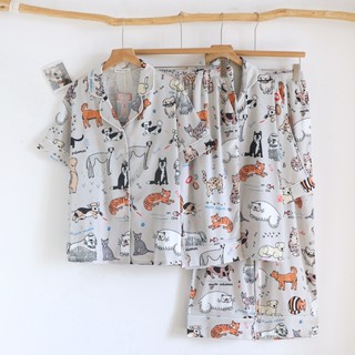 Muslin Pajamas Silk Satin รุ่น Bark & Meow (V2246 L2246) | ช…