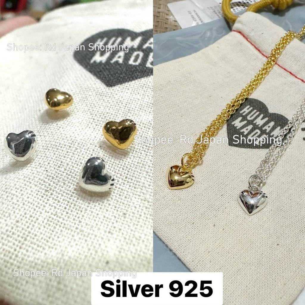 ของแท้ พร้อมส่ง สร้อย ต่างหู เงิน 925 Human Made Earrings Necklace ฮิวเมน เมด สีทอง สีเงิน หัวใจ มิน