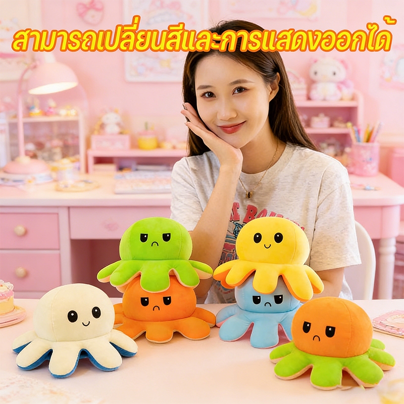 (พร้อมส่ง) ตุ๊กตาปลาหมึก ตุ๊กตา ตุ๊กตาปลาหมึก ตุ๊กตาปลาหมึกเปลี่ยนอารมณ์ เปลี่ยนหน้า หมึกสองหน้า ของเล่น ตุ๊กตาสัตว์น