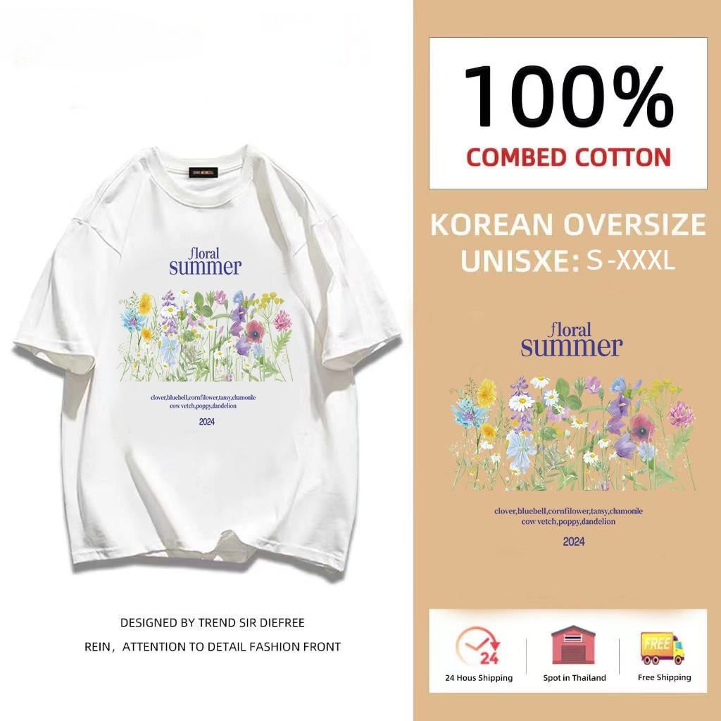 เกาหลี เสื้อแบบดารา เสื้อยืดแขนสั้น CMDXY4199 ผู้ชาย ผู้หญิง ลายทาง ตัวอักษร หลวม ลายสกรีน ฤดูร้อน ฤดูใบไม้ผลิ