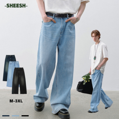 SHEESH กางเกงยีนส์ขายาว ติดพื้น ทรงกระบอกเอวสูง  ใส่ได้ หญิง - ชาย Unisex  เท่ๆเข้ากับทุกแนว3สี แมทช์ง่ายมาก