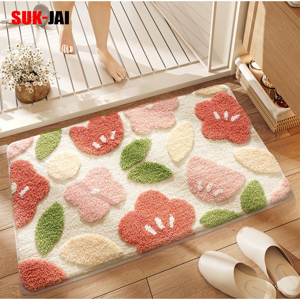 พรมหน้าห้องน้ำ 50x80 ซม. ขนนุ่มคุณภาพสูง ซับน้ำและกันลื่นดี ผืนใหญ่