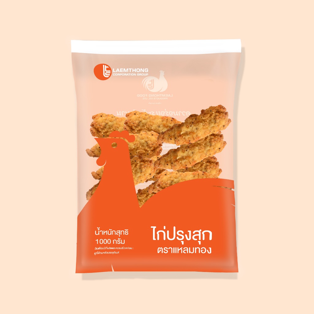 แหลมทอง ไก่ไม่มีกระดูกรสพริกไทยดำ แพ็คขนาด 1000 กรัม