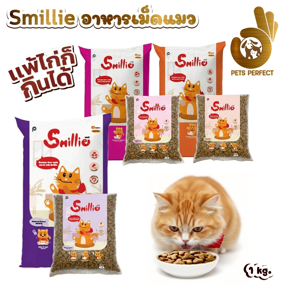 (1kg.)สไมล์ลี่ Smillie อาหารแมว รสแซลมอน รสทูน่า รสปลาทู สำหรับแมวโตทุกสายพันธุ์ โปรตีนสูง