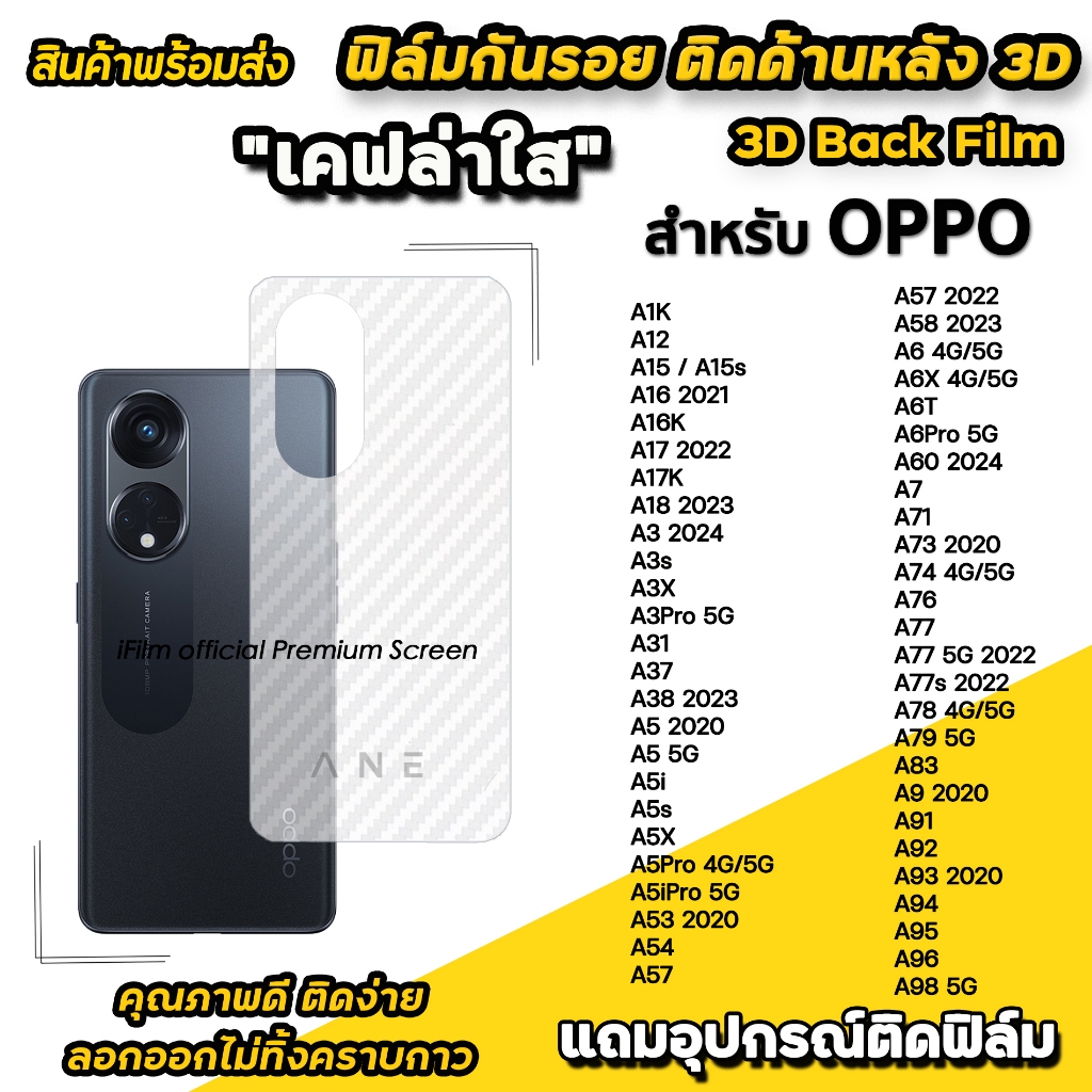 🔥 ฟิล์มหลัง เคฟล่า For OPPO A16 A17 A3X A3Pro A38 A5 i Pro A53 A54 A58 A6 Pro A60 A77 A78 A79 A96 A98 ฟิล์มกันรอย oppo