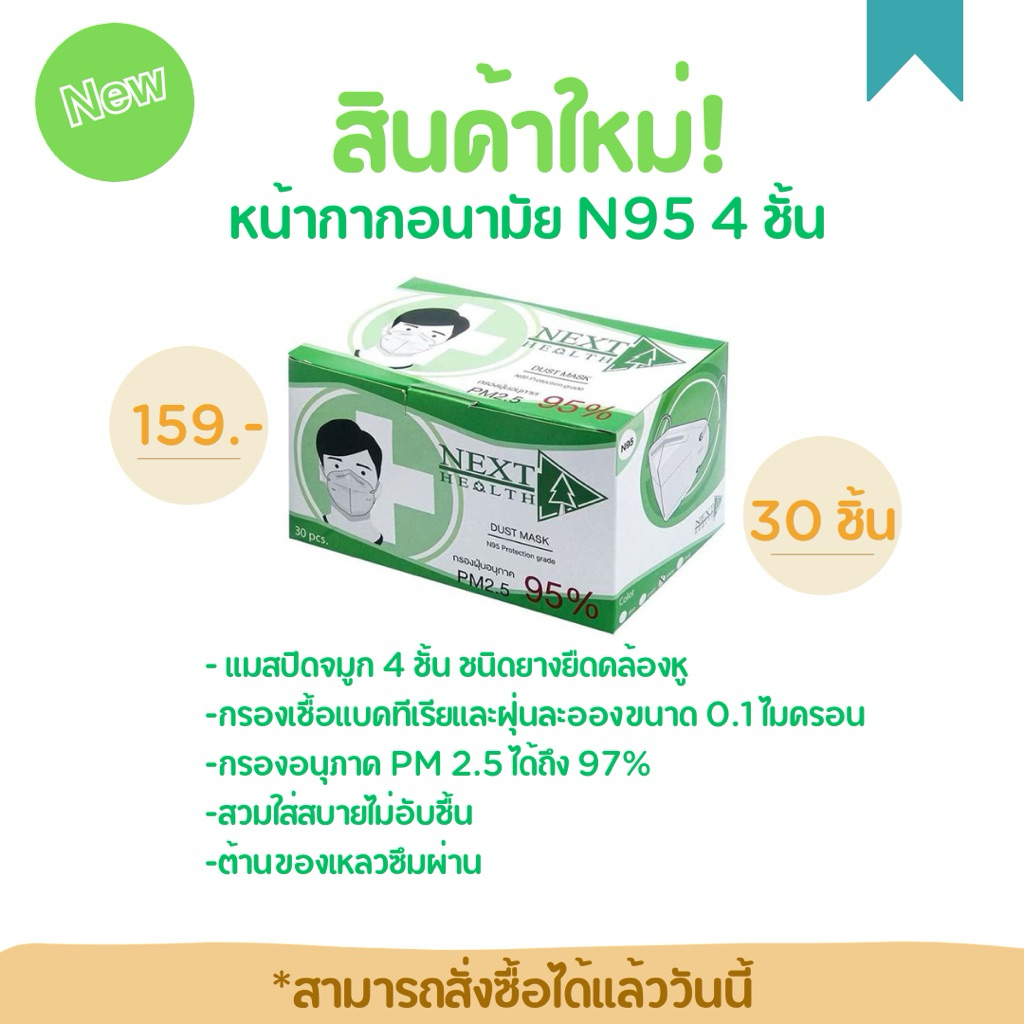 หน้ากากอนามัย N95 4 ชั้น กันฝุ่น PM 2.5 แมส N95 เกรดทางการแพทย์ TLM NEXT HEALTH MASK กล่องละ 30 ชิ้น