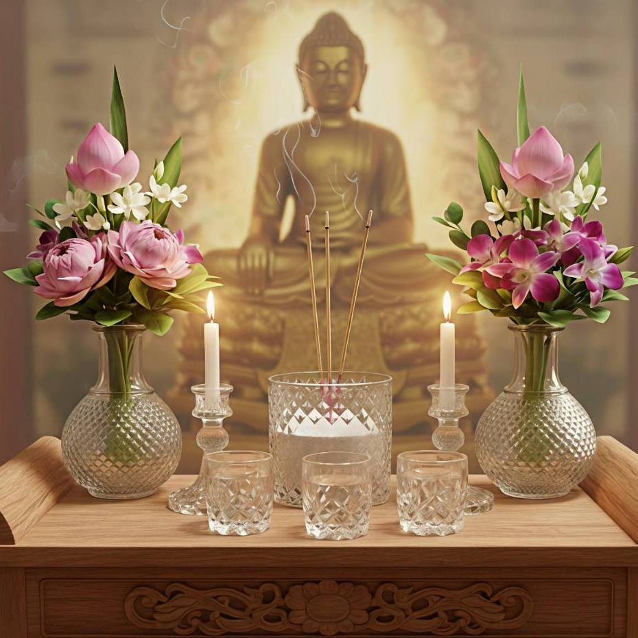 【2ขนาดให้เลือก】ชุดวางหน้าหิ้งพระ 8 ชิ้น สำหรับโต๊ะหมู่บูชาพระ  รุ่น 2238 3221 3222 3883 4408 4411 – โปรปัง