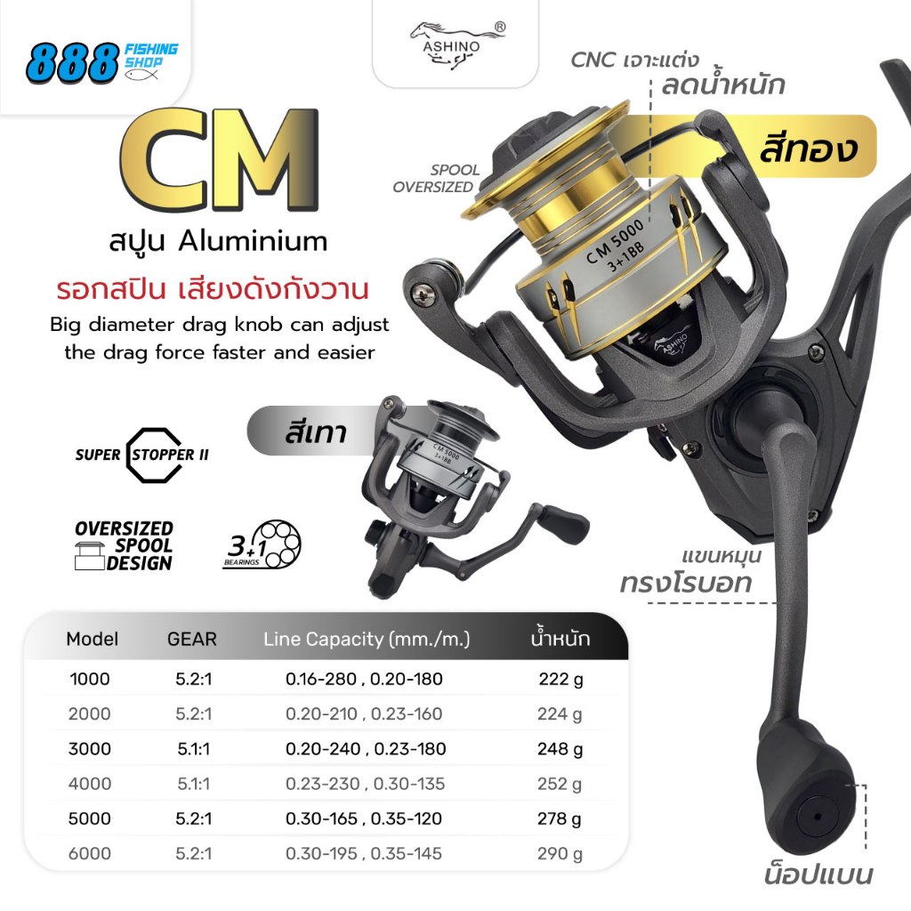 รอก ASHINO CM (โฉมใหม่) 1000-6000 ออกแบบสไตล์รอกญี่ปุ่น สปูนอลูมิเนียม เสียงกังวาน
